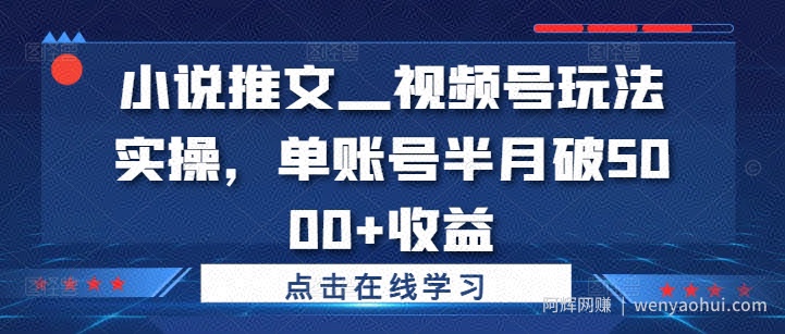 小说推文—视频号玩法实操，单账号半月破5000+收益