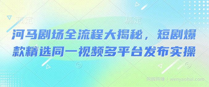 河马剧场全流程大揭秘，短剧爆款精选同一视频多平台发布实操