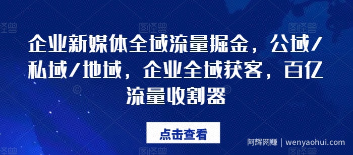 企业新媒体全域流量掘金,公域/私域/地域,企业全域获客,百亿流量收割器