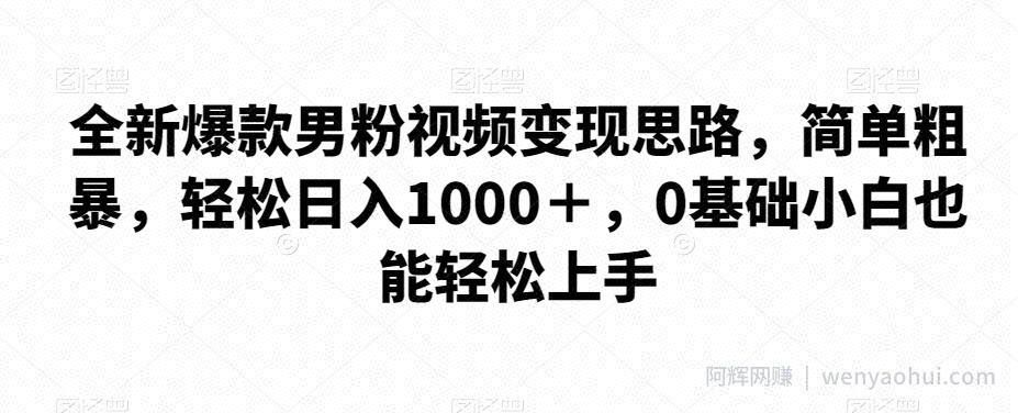 全新爆款男粉视频变现思路，简单粗暴，轻松日入1000＋，0基础小白也能轻松上手