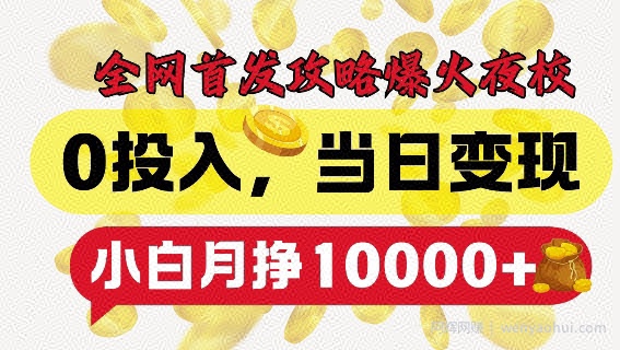 全网首发爆火夜校，0投入，当日变现，小白轻松月入1w+【揭秘】