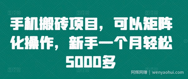 手机搬砖项目，可以矩阵化操作，新手一个月轻松5000多