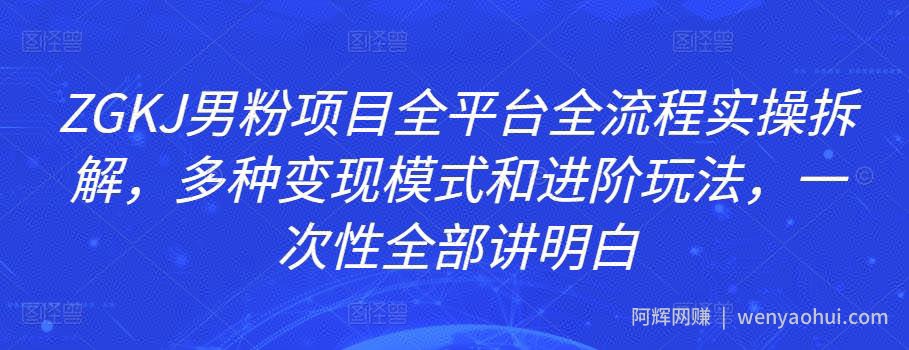 ZGKJ男粉项目全平台全流程实操拆解，多种变现模式和进阶玩法，一次性全部讲明白