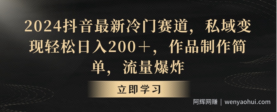 2024抖音最新冷门赛道，私域变现轻松日入200＋，作品制作简单，流量爆炸