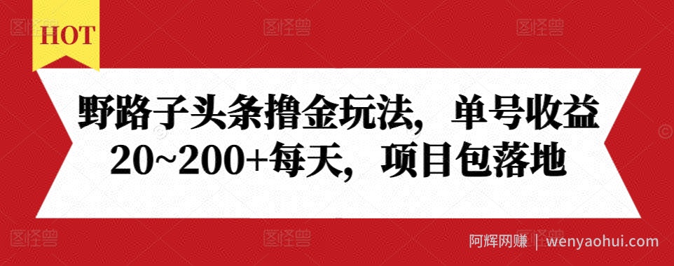 野路子头条撸金玩法，单号收益20~200+每天，项目包落地