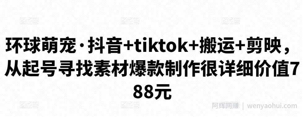 环球萌宠·抖音+tiktok+搬运+剪映，从起号寻找素材爆款制作很详细价值788元