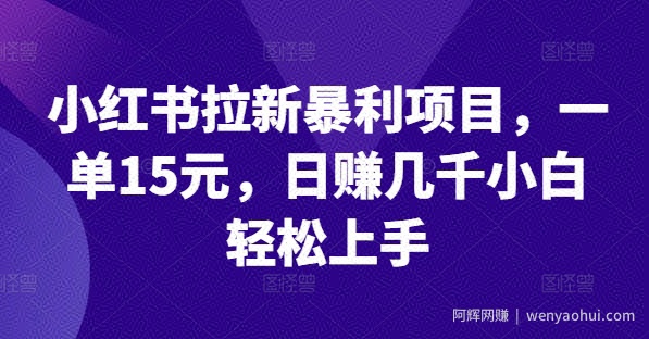小红书拉新暴利项目，一单15元，日赚几千小白轻松上手【揭秘】