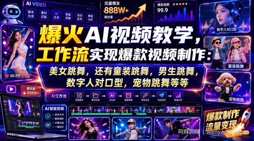 爆火AI视频教学，工作流实现爆款视频制作：美女跳舞，还有童装跳舞，男生跳舞，数字人对口型，宠物跳舞等等