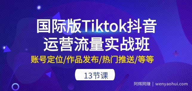 国际版Tiktok抖音运营流量实战班：账号定位/作品发布/热门推送/等等-13节