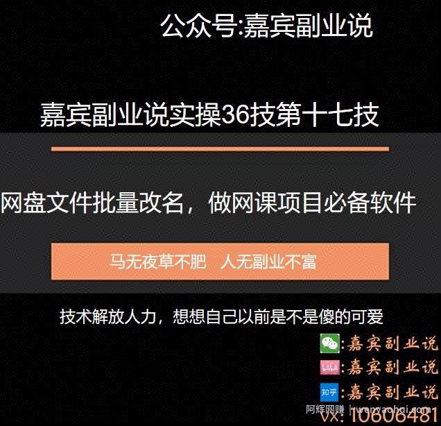 嘉宾副业说实操36技第十七技：百度网盘本地文件重命名免费软件，做网课项目必备软件