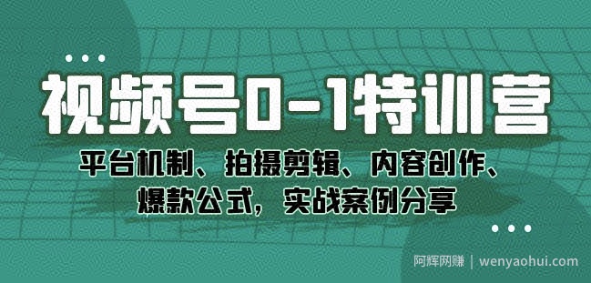 视频号0-1特训营：平台机制、拍摄剪辑、内容创作、爆款公式，实战案例分享