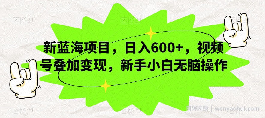 新蓝海项目，日入600+，视频号叠加变现，新手小白无脑操作【揭秘】