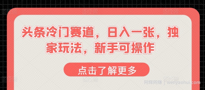 头条冷门赛道，日入一张，独家玩法，新手可操作