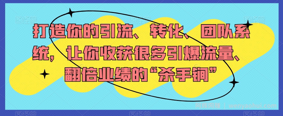 打造你的引流、转化、团队系统，让你收获很多引爆流量、翻倍业绩的“杀手锏”
