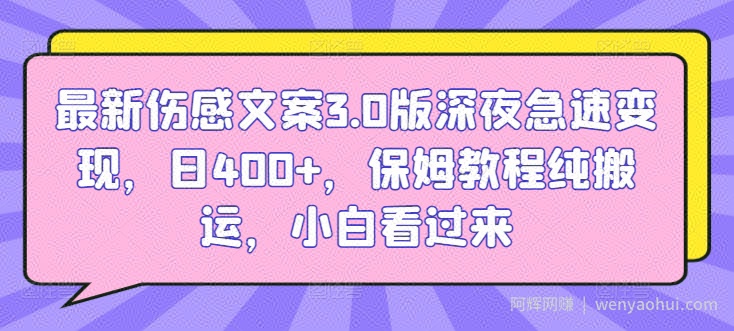 最新伤感文案3.0版深夜急速变现，日400+，保姆教程纯搬运，小白看过来
