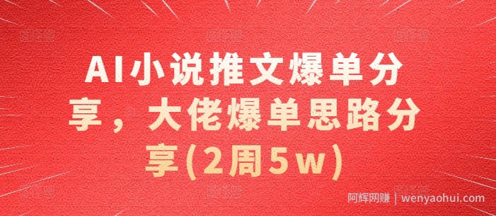 AI小说推文爆单分享，大佬爆单思路分享(2周5w)