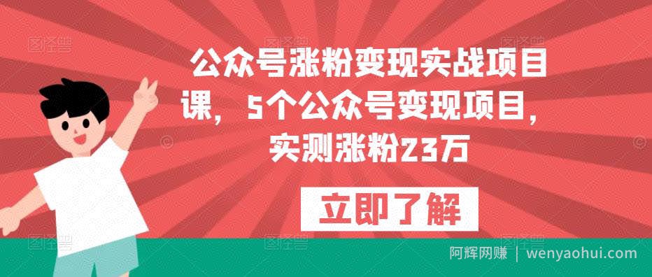 公众号涨粉变现实战项目课，5个公众号变现项目，实测涨粉23万