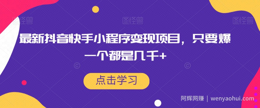最新抖音快手小程序变现项目，只要爆一个都是几千+