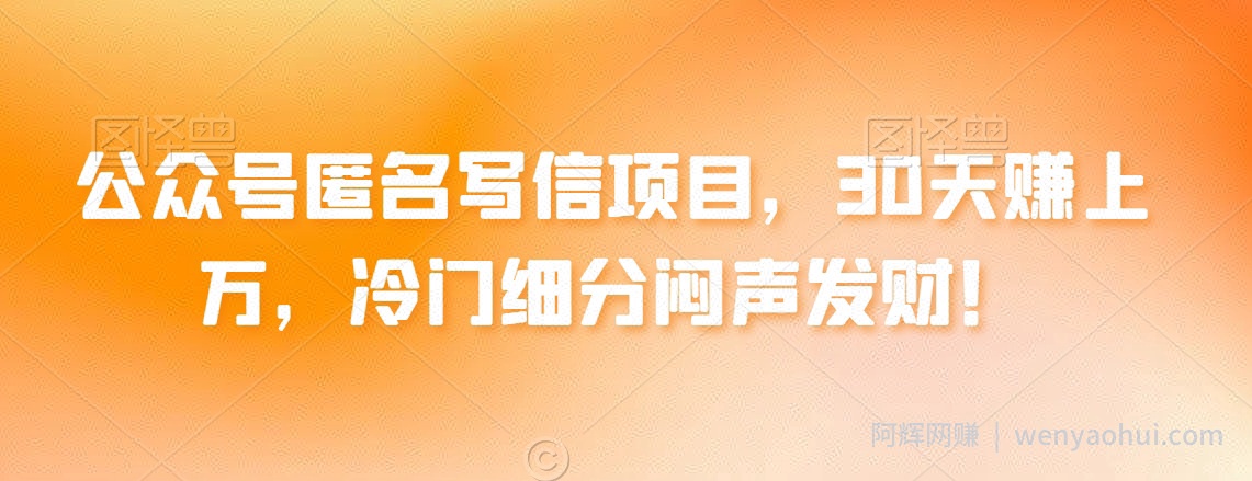 公众号匿名写信项目，30天赚上万，冷门细分闷声发财！