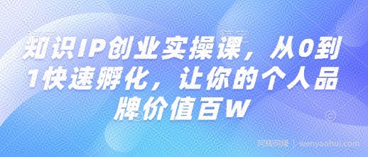 知识IP创业实操课，从0到1快速孵化，让你的个人品牌价值百W