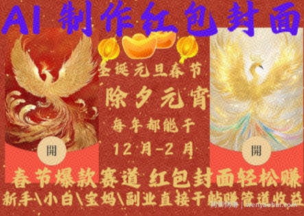 Al制作红包封面，春节爆款赛道，红包封面轻松挣，新手\小白\宝妈\副业直接干躺Z管道收益【揭秘】