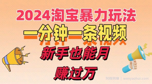 一分钟一条视频，新手也能月赚过万+，揭秘2024淘宝高效盈利新模式，收益翻倍不是梦!