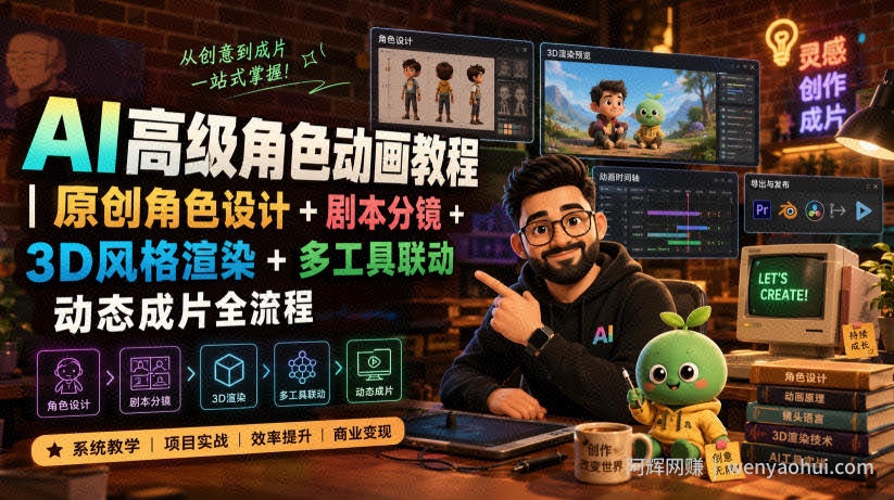 AI高级角色动画教程｜原创角色设计+剧本分镜+3D风格渲染+多工具联动动态成片全流程【中英字幕】