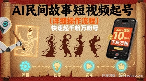 AI民间故事短视频起号，详细操作流程，快速起千粉万粉号