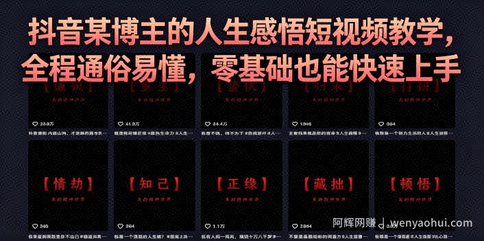 抖音某博主的灰太狼人生感悟短视频教学，全程通俗易懂，零基础也能快速上手