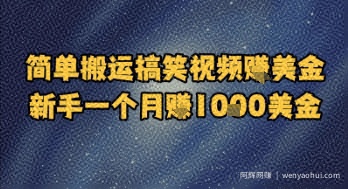 简单搬运搞笑视频挣美金，新手一个月入1k美金