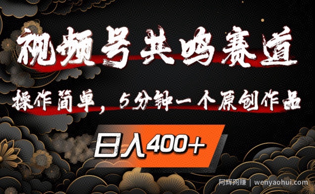 视频号共鸣赛道，操作简单，5分钟1个原创作品，日入几张【揭秘】