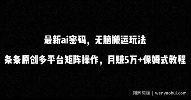最新ai流量密码，傻瓜式搬运玩法，条条原创，多平台矩阵操作，月赚5万+保姆式教程【揭秘】