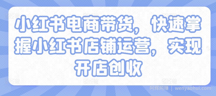 小红书电商带货，快速掌握小红书店铺运营，实现开店创收