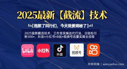 2025最新截流技术，工作室实操迭代打法，日轻松引粉300+，抖音+小红书+B站+视频号流量实操全流程