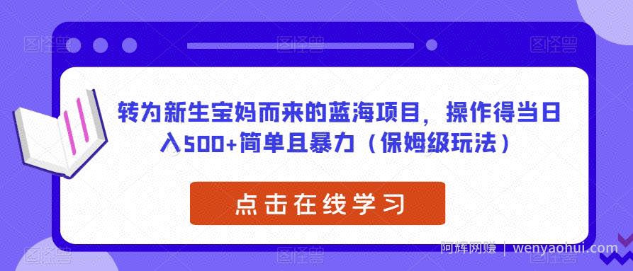 转为新生宝妈而来的蓝海项目，操作得当日入500+简单且暴力（保姆级玩法）【揭秘】