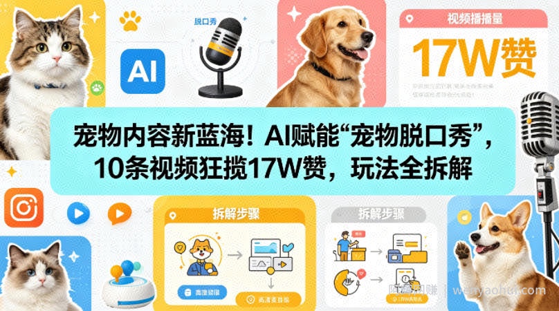 宠物内容新蓝海！AI赋能“宠物脱口秀”，10条视频狂揽17W赞，玩法全拆解