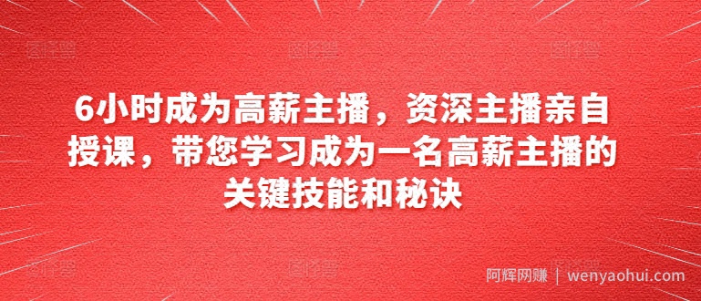 6小时成为高薪主播，资深主播亲自授课，带您学习成为一名高薪主播的关键技能和秘诀