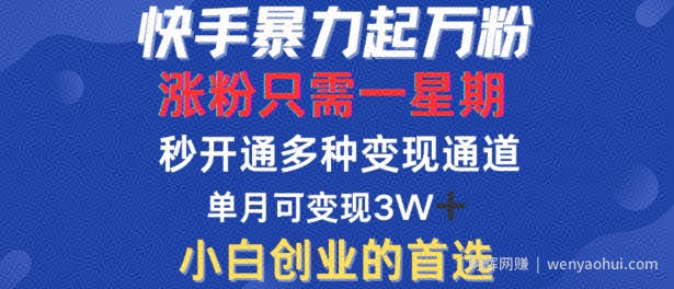 快手暴力起万粉，涨粉只需一星期，多种变现模式，直接秒开万合，单月变现过W【揭秘】