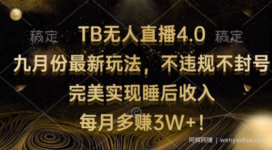 TB无人直播4.0九月份最新玩法，不违规不封号，完美实现睡后收入
