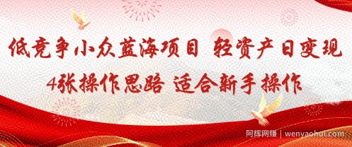 低竞争小众蓝海项目，轻资产日变现4张的操作思路适合新手操作