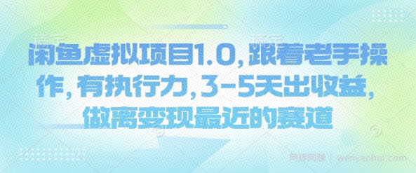 闲鱼虚拟项目1.0，跟着老手操作，有执行力，3-5天出收益，做离变现最近的赛道