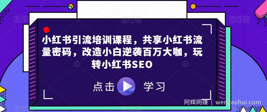 小红书引流培训课程，共享小红书流量密码，改造小白逆袭百万大咖，玩转小红书SEO