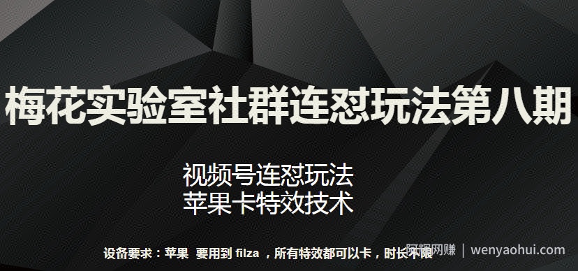梅花实验室社群连怼玩法第八期，视频号连怼玩法 苹果卡特效技术【揭秘】