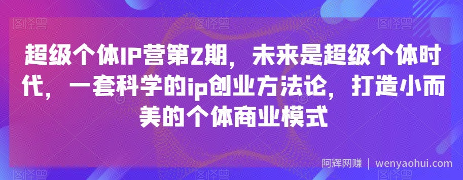 超级个体IP营第2期，未来是超级个体时代，一套科学的ip创业方法论，打造小而美的个体商业模式