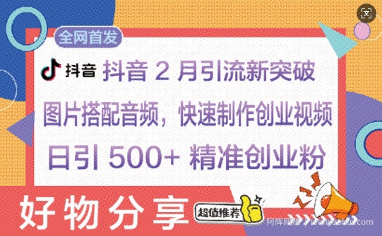 抖音2月引流新突破：图片搭配音频，快速制作创业视频，日引 500+ 精准创业粉