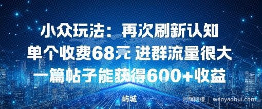 小众玩法：再次刷新认知单个收费68米进群流量很大一篇帖子能获得6张+收益