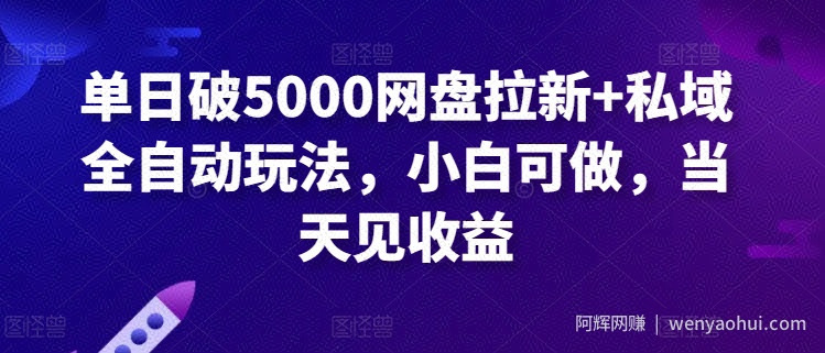 单日破5000网盘拉新+私域全自动玩法，小白可做，当天见收益