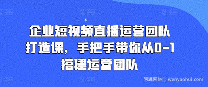 企业短视频直播运营团队打造课，手把手带你从0-1搭建运营团队