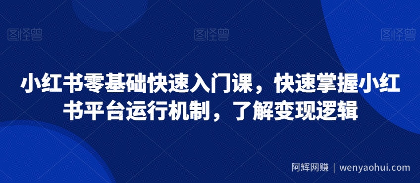 小红书零基础快速入门课，快速掌握小红书平台运行机制，了解变现逻辑