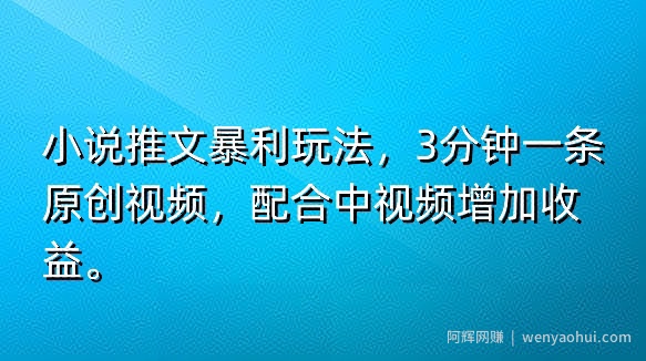 小说推文暴利玩法，3分钟一条原创视频，加入中视频计划多一份收益